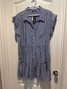 Tommy Hilfiger Navy and White Striped Mini Dress